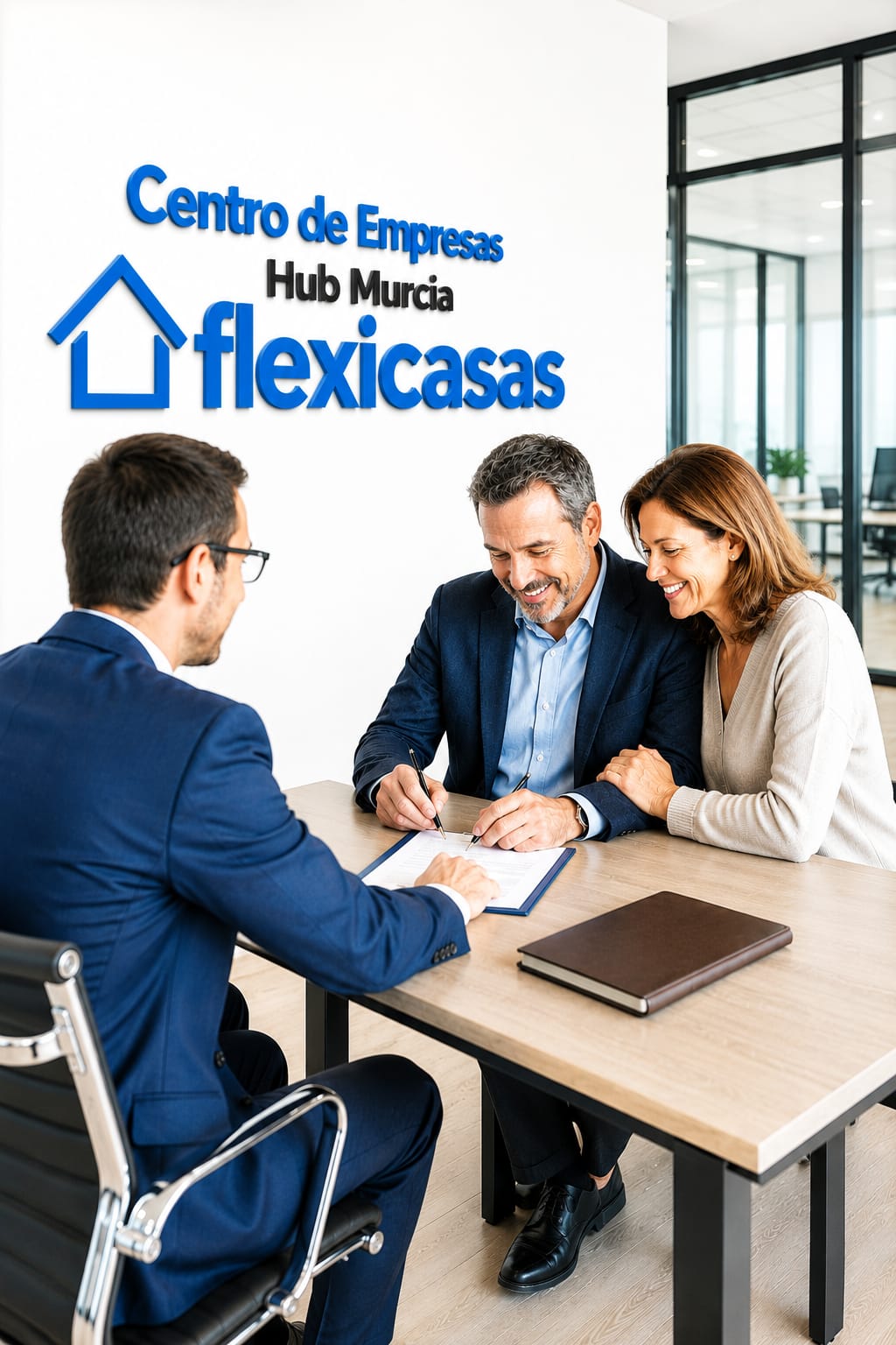 Equipo de Flexicasas en reunión con clientes en el Centro de Empresas de Murcia